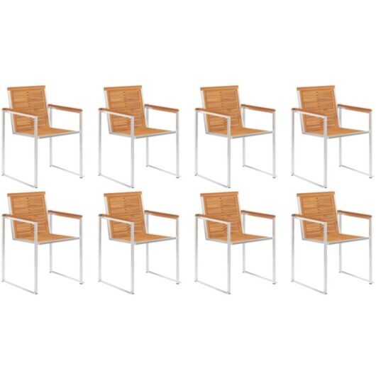 Garden Chairs 8 pcs Solid Acacia Wood and Stainless Steel Vidaxl