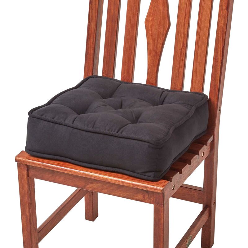 HOMESCAPES Black Faux Suede Dining Chair Booster Cushion