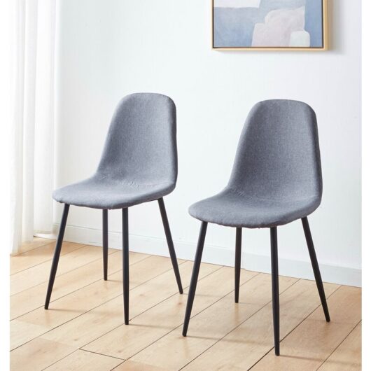 Hallowood Furniture Cullompton Dining Chairs Set of 2 with Black Metal Legs, Modern and Stylish Solid Back Dark Grey Kitchen Chairs in Fabric