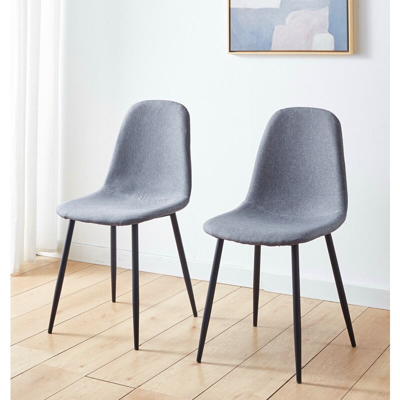 Hallowood Furniture Cullompton Dining Chairs Set of 2 with Black Metal Legs, Modern and Stylish Solid Back Dark Grey Kitchen Chairs in Fabric