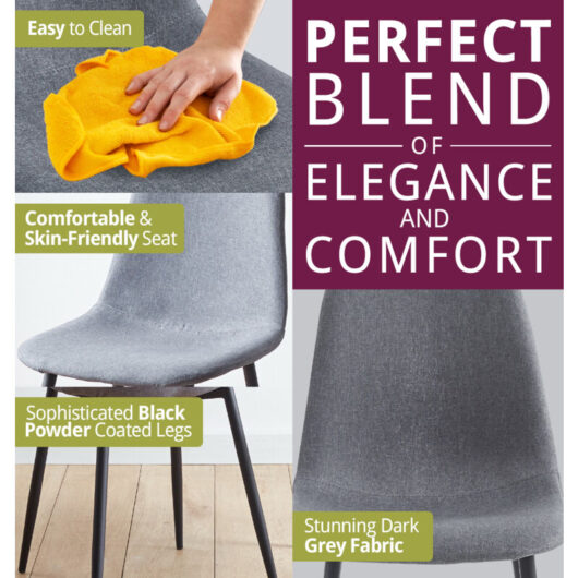 Hallowood Furniture - Cullompton Dining Chairs Set of 4 with Black Metal Legs, Modern and Stylish Solid Back Dark Grey Dining Chairs in Fabric