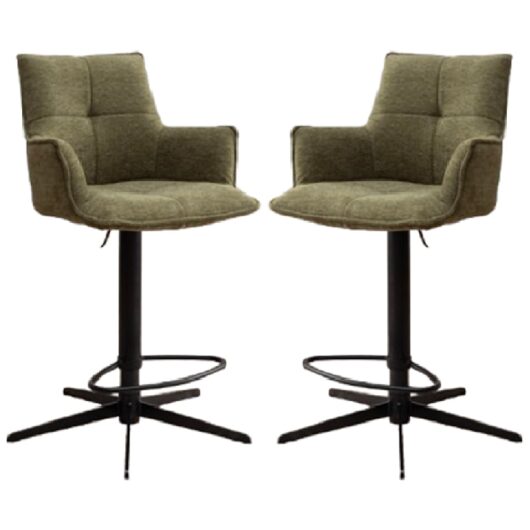 Joplin Green Fabric Bar Chairs With Metal Base In Pair