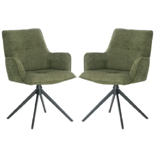 Joplin Green Fabric Dining Chairs With Metal Base In Pair