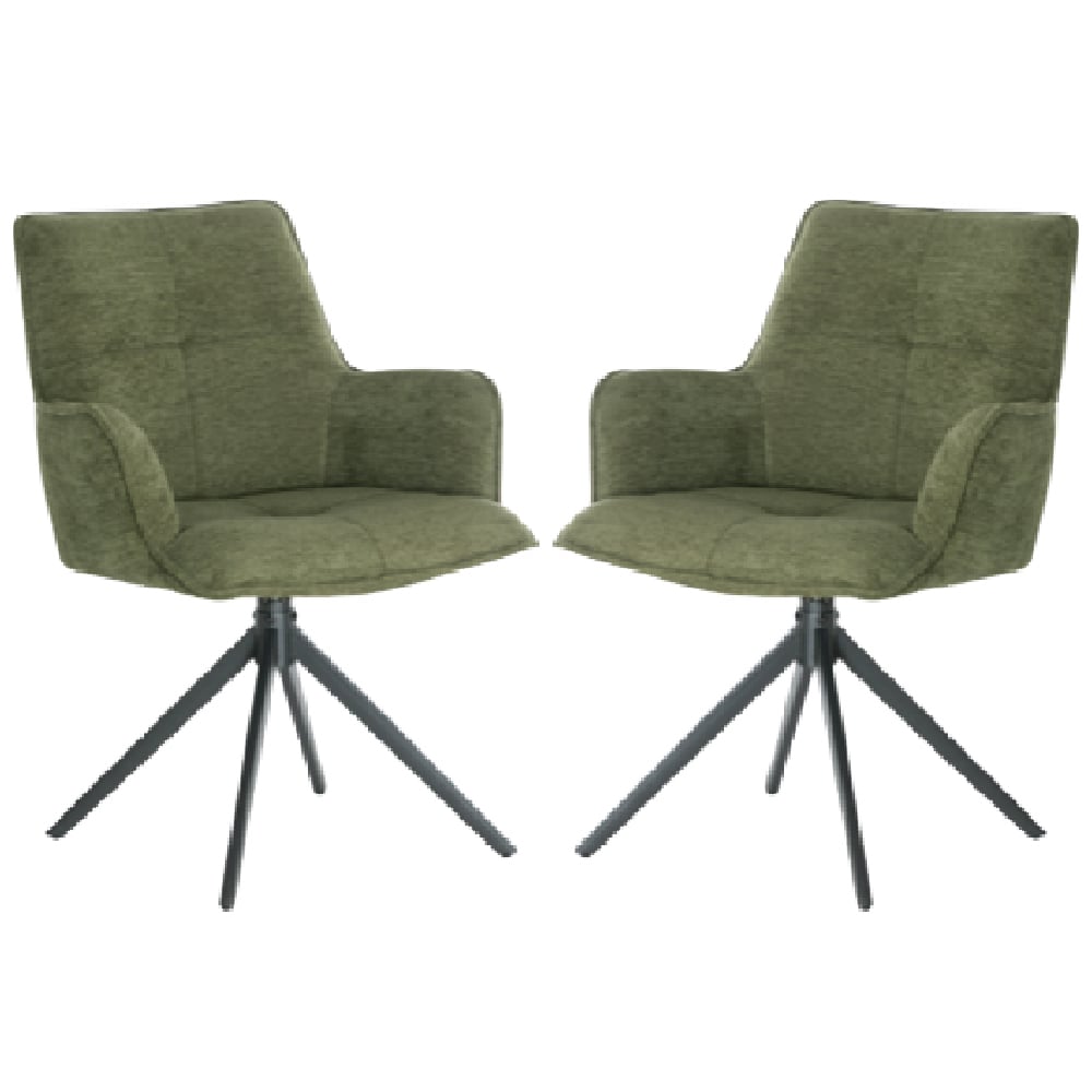 Joplin Green Fabric Dining Chairs With Metal Base In Pair