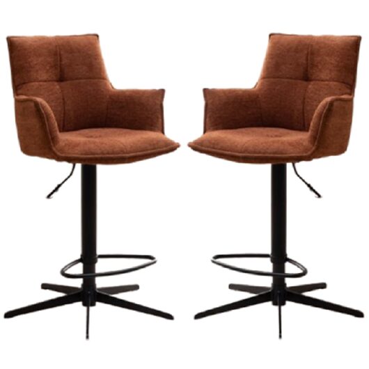 Joplin Tan Fabric Bar Chairs With Metal Base In Pair
