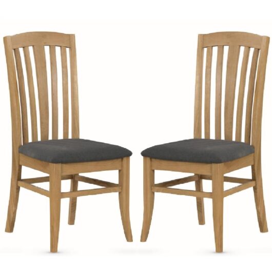 Kamiah Oak Wooden Dining Chairs With Fabric Seat In Pair