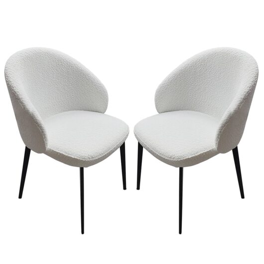 Lamar Ivory White Fabric Dining Chairs With Black Legs In Pair