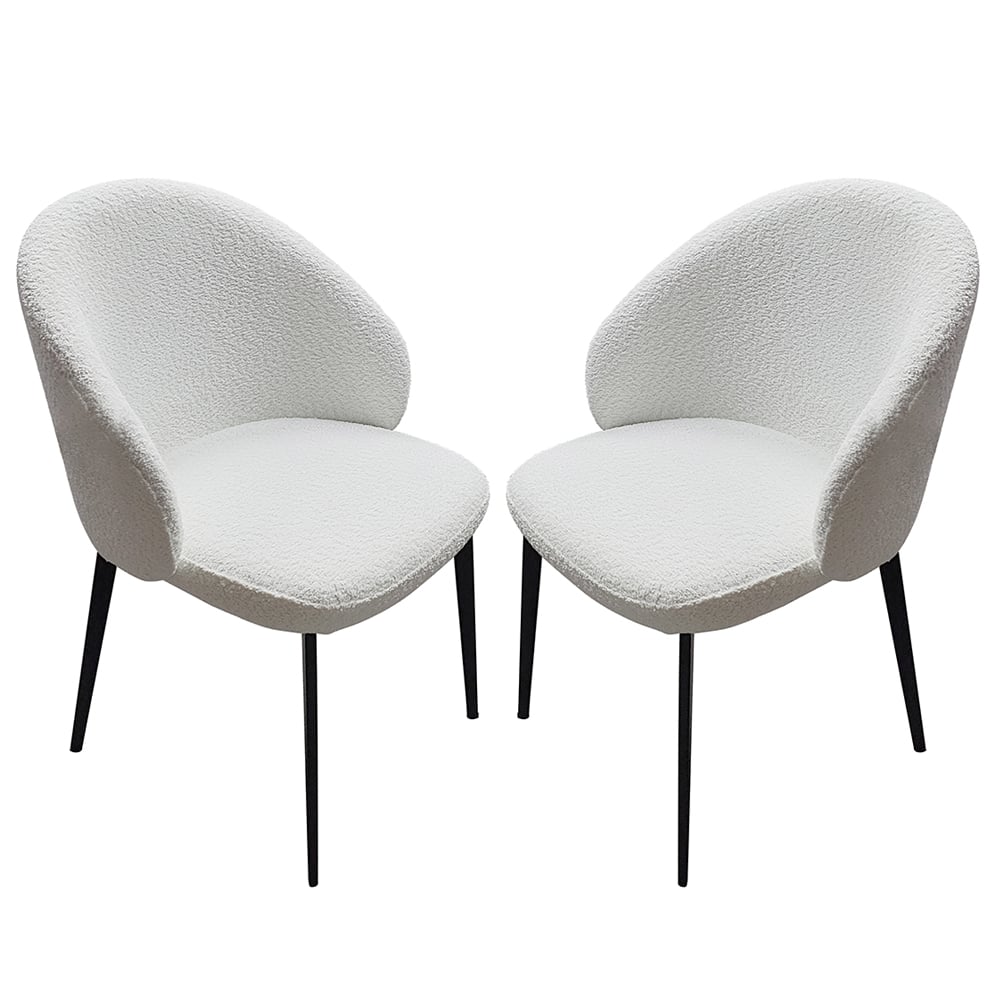 Lamar Ivory White Fabric Dining Chairs With Black Legs In Pair