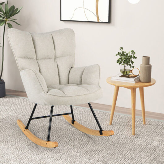 Linen Nursery Rocking Chair Modern Rocking Accent Chair Glider Rocker Armchair - Costway