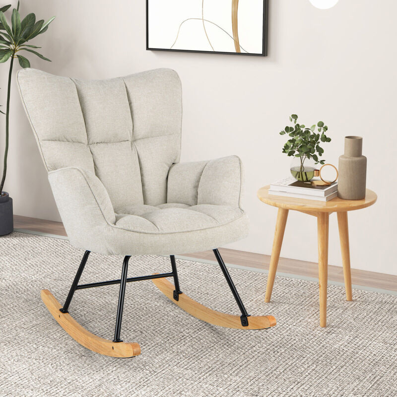 Linen Nursery Rocking Chair Modern Rocking Accent Chair Glider Rocker Armchair - Costway