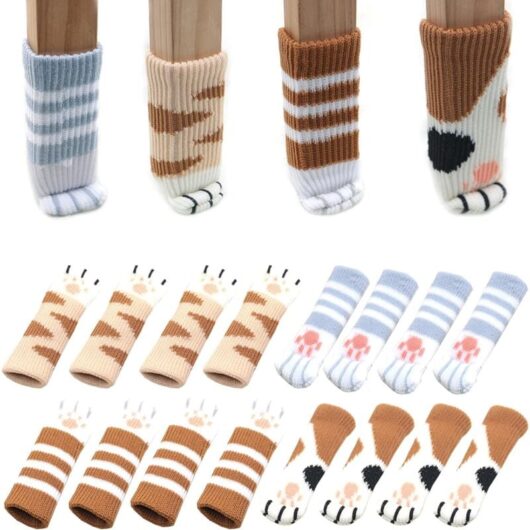 Linghhang - 16PCS Chair Leg Socks, Cute Cat Shape Chair Socks, Non-Slip Furniture Leg Socks, for Tables