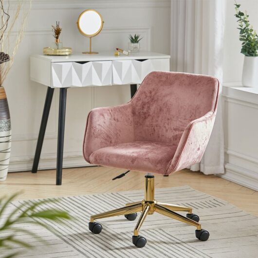 Livingandhome - Velvet Upholstered Home Office Swivel Task Chair,Ash Pink
