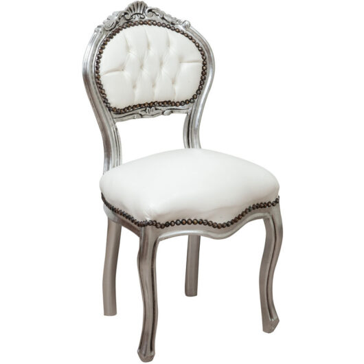 Louis xvi wooden chair 90x45x42 Antique silver chair Upholstered living room chair French style Armchair bedroom chair leather