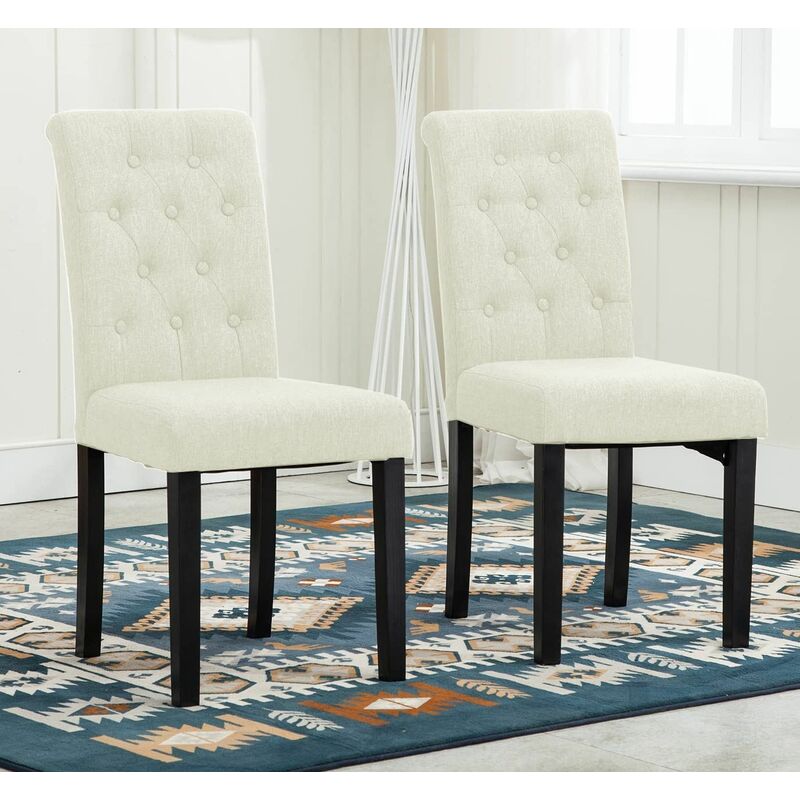 Mcc Direct - 2 x Linded Fabric Dining Chairs, Solid Wooden Legs home & restaurants beige