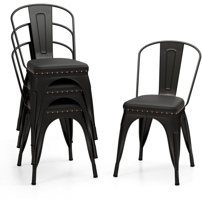 Metal Dining Chair Set of 4 Indoor Stackable Kitchen Chairs-Black Grey - Costway