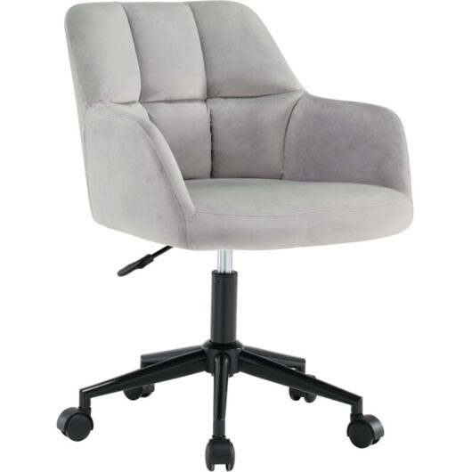 Modern Office Chair in Velvet Upholstered Swivel Computer Chair with Wheels Height Adjustable Task Chair for Home Office Bedroom, Grey, Wahson