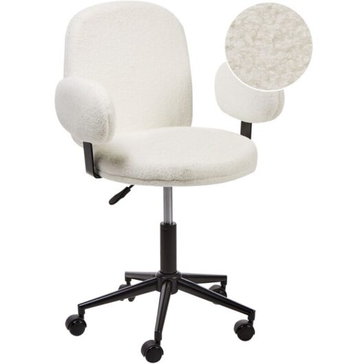 Modern Office Desk Chair Armchair Adjustable Height Boucle Off White Moraga