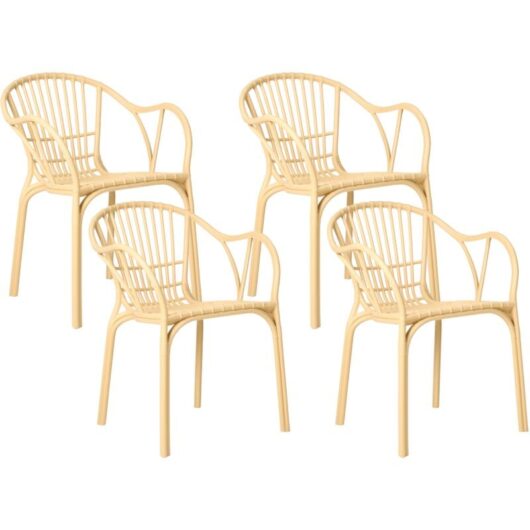 Modern Set of 4 Garden Dining Chairs Lightweight Plastic Resistant Beige Andora