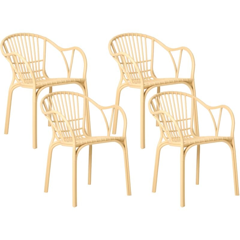 Modern Set of 4 Garden Dining Chairs Lightweight Plastic Resistant Beige Andora