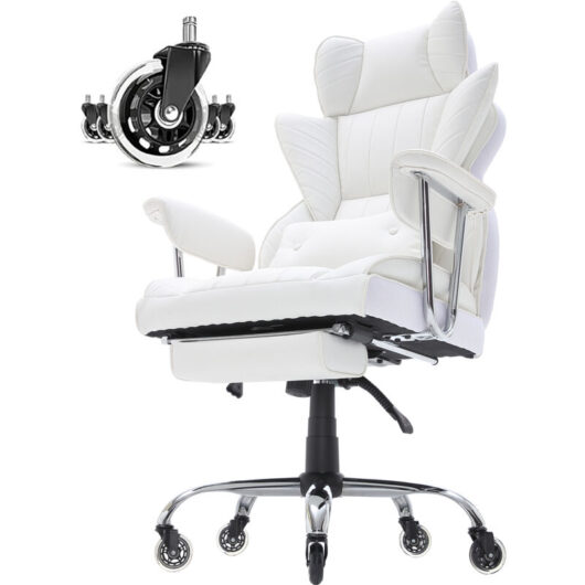 Mophorn - Reclining Office Chair with Footrest, Heavy Duty pu Leather Wide Office Chair, Big and Tall Executive Office Chairs with Lumbar Support,