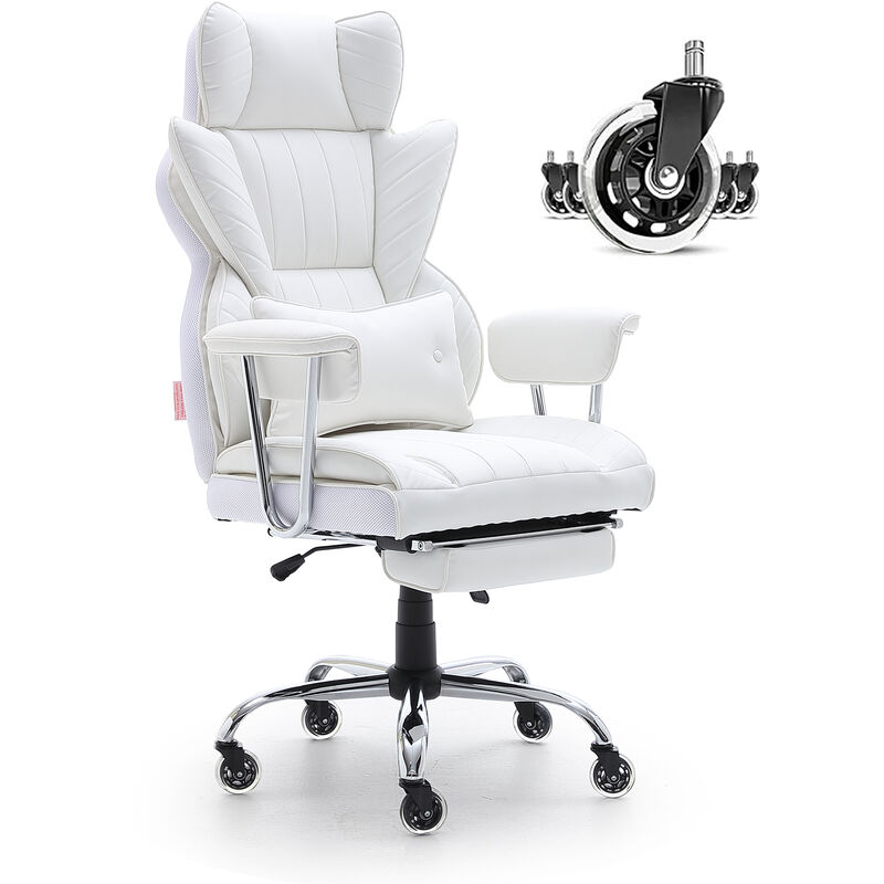 Mophorn - vevor Reclining Office Chair with Footrest, Heavy Duty pu Leather Wide Office Chair, Big and Tall Executive Office Chairs with Lumbar