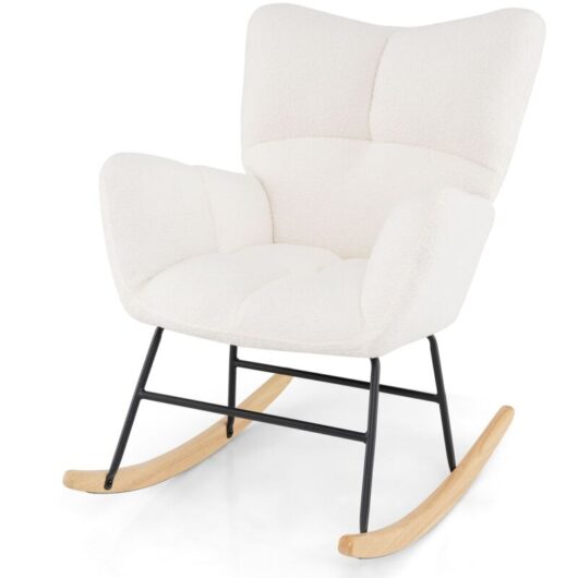 Nursery Rocking Chair Teddy Fleece Fabric Upholstered Glider Chair - Costway