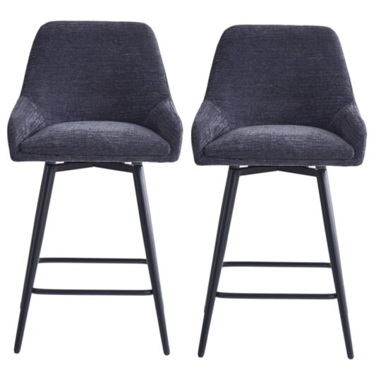 Omaha Graphite Grey Fabric Bar Chairs In Pair