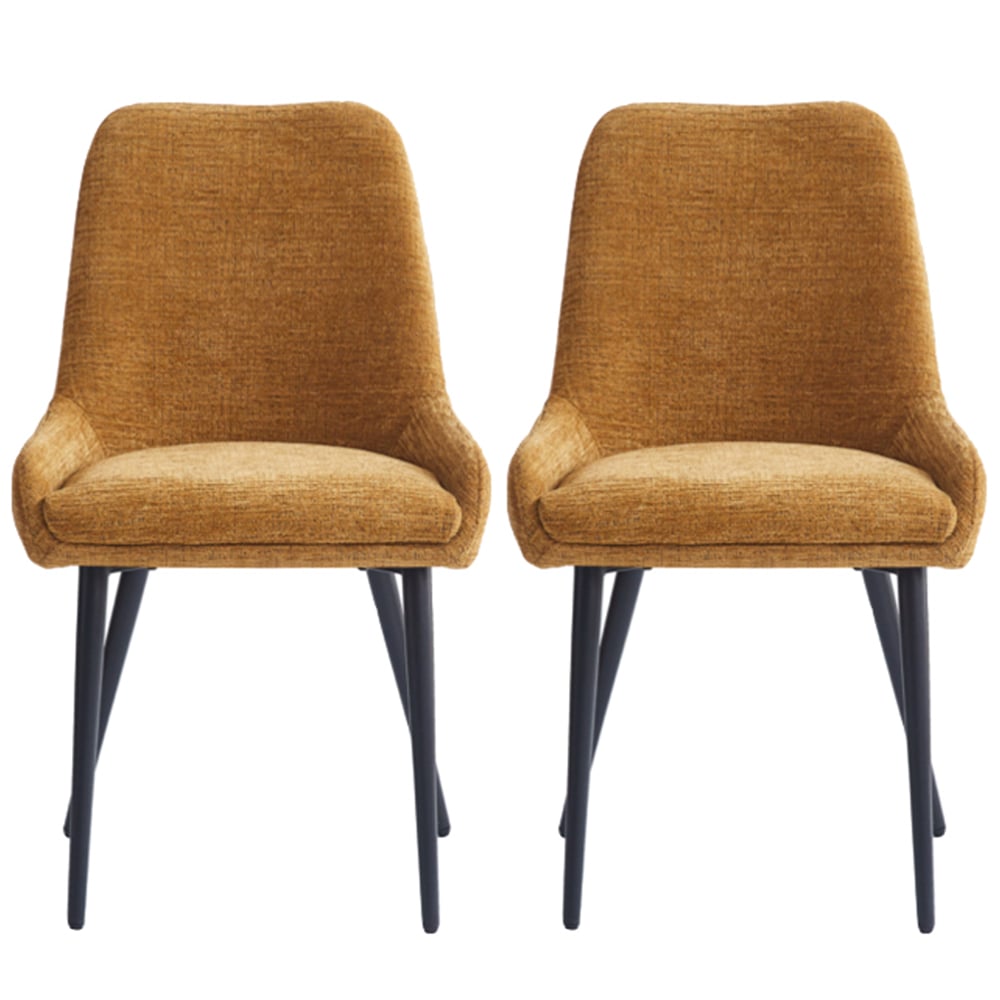 Omaha Mustard Fabric Dining Chairs In Pair