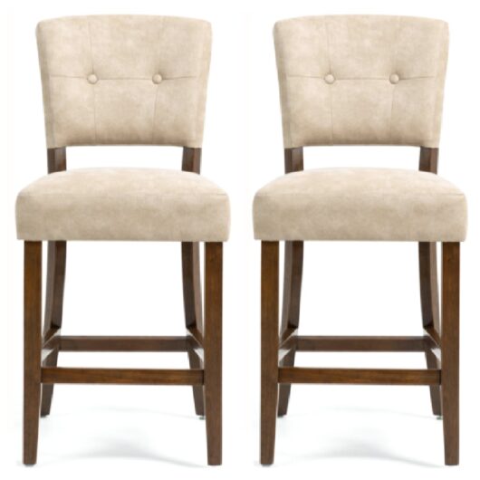 Ontario Beige Bison Fabric Bar Chairs In Pair