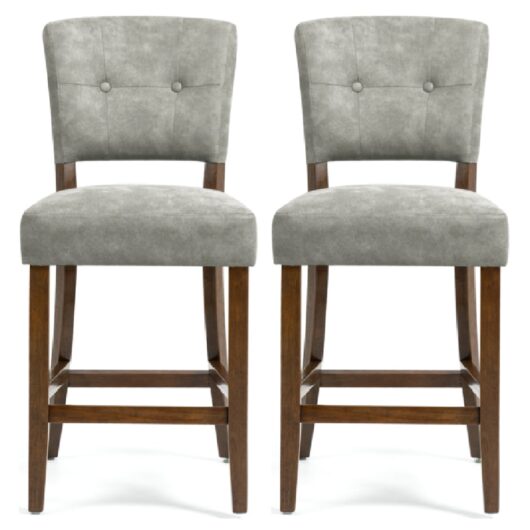 Ontario Grey Bison Fabric Bar Chairs In Pair
