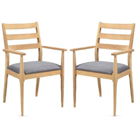 Orillia Oak Wooden Carver Dining Chairs With Fabric Seat In Pair