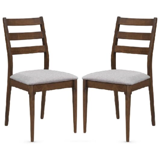 Orillia Walnut Wooden Dining Chairs With Fabric Seat In Pair