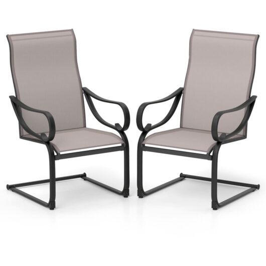 Patio C-Spring Dining Chairs Set of 2 Sling High-Back Chairs-Grey - Costway
