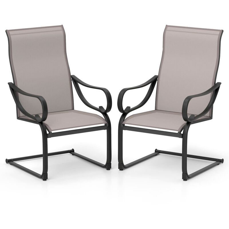 Patio C-Spring Dining Chairs Set of 2 Sling High-Back Chairs-Grey - Costway