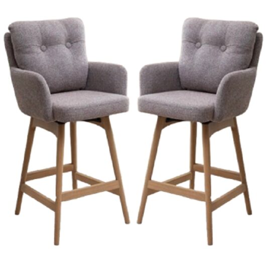 Petaluma Blush Granite Fabric Bar Chairs With Oak Legs In Pair