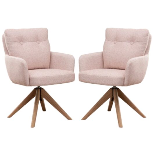 Petaluma Blush Pink Fabric Dining Chairs With Oak Legs In Pair