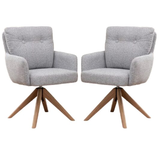 Petaluma Silver Grey Fabric Dining Chairs With Oak Legs In Pair