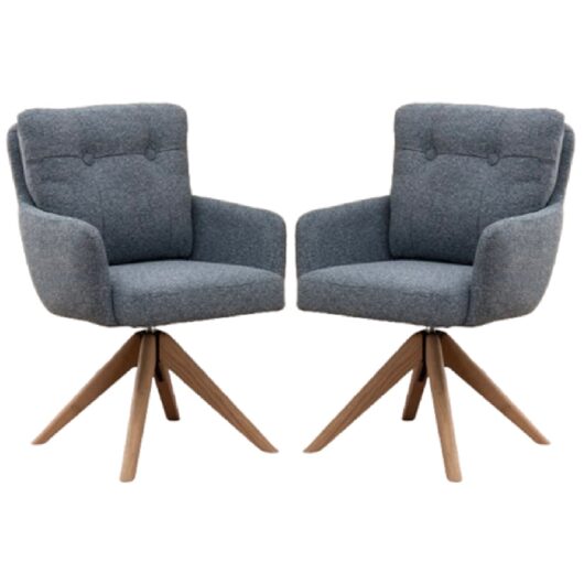 Petaluma Storm Teal Fabric Dining Chairs With Oak Legs In Pair