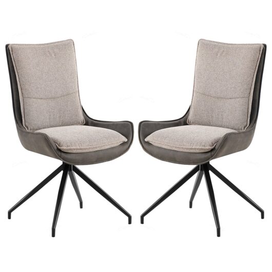 Plano Grey Fabric Dining Chairs With Black Legs In Pair