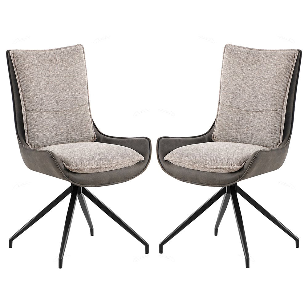 Plano Grey Fabric Dining Chairs With Black Legs In Pair