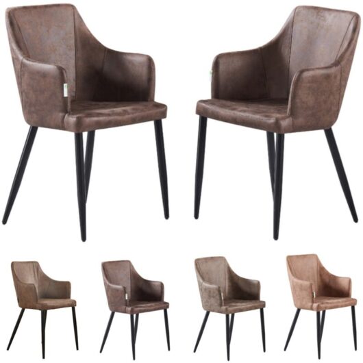 Pn Home - Set of 2 Zarah Modern Leather Dining Chairs - Upholstered in Faux Leather with Metal Legs - Armchair for Dining Room Kitchen Living Room