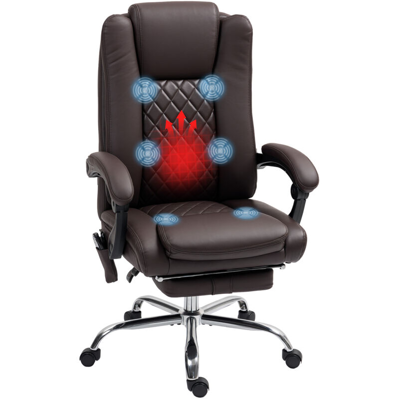 Pu Leather Massage Office Chair, Reclining Desk Chair, Brown - Homcom