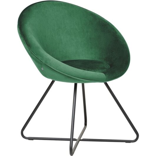 Retro Velvet Accent Chair Green Upholstery Round Seat Retro Design Metal Cross Base Floby II