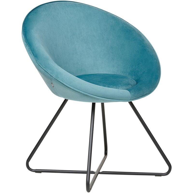 Retro Velvet Accent Chair Light Blue Upholstery Round Seat Retro Design Metal Cross Base Floby ii