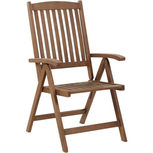 Rustic Garden Chair Natural Acacia Wood Adjustable Foldable with Armrests Dark Wood Amantea