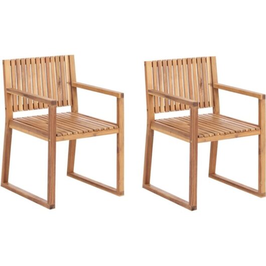 Rustic Outdoor Set of 2 Garden Dining Chairs Certified Acacia Wood Sassari ii