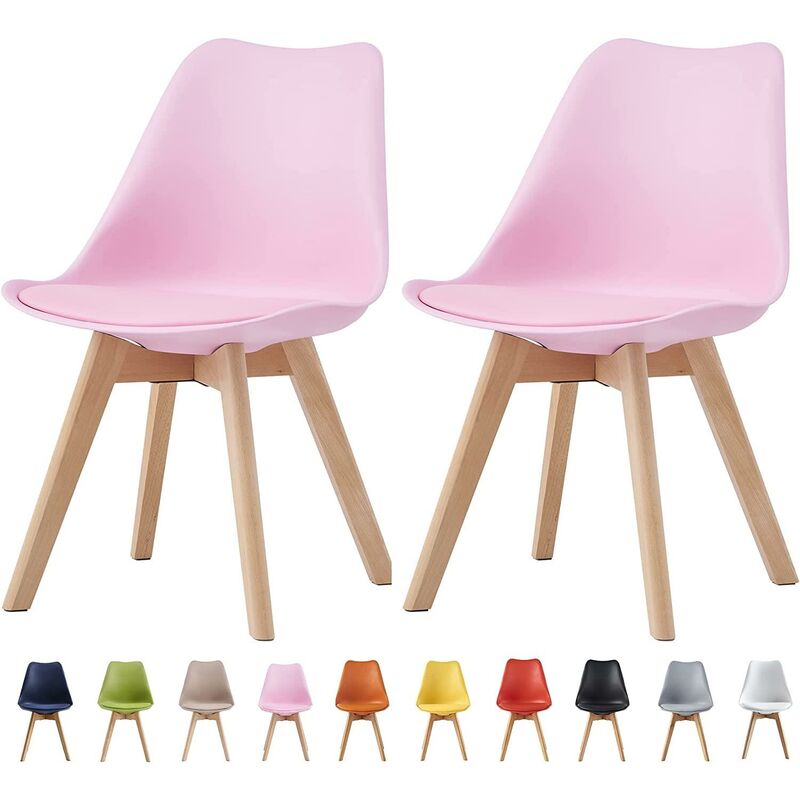 Set of 2 Dining Chairs Designer Side Chairs Wooden Home Office Commercial eva pink