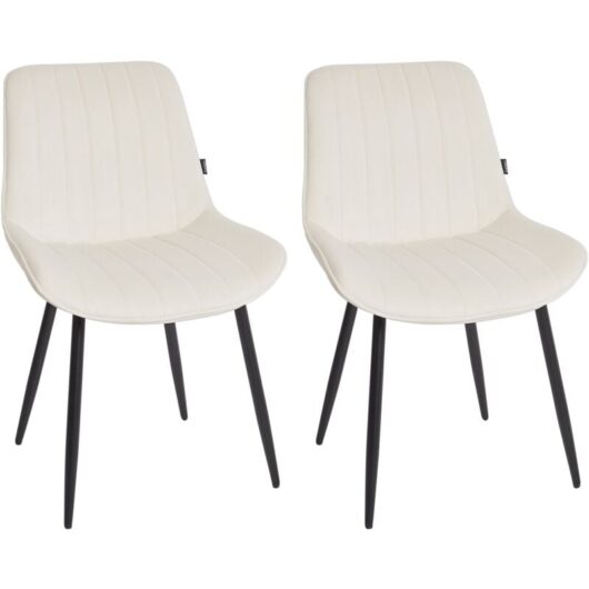 Set of 2 Dining Room Chairs Velvet Black Steel Legs Footrest Armless Dining Room Seating Light Beige Dubrovnik