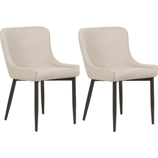 Set of 2 Fabric Dining Side Chairs Light Beige with Sleek Black Iron Legs Everly