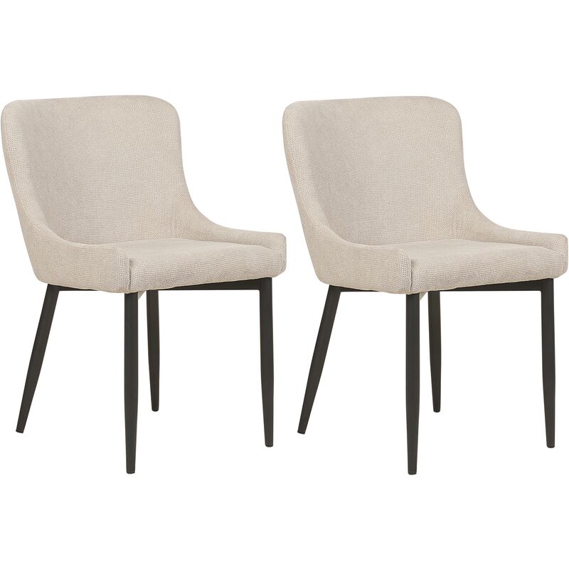 Set of 2 Fabric Dining Side Chairs Light Beige with Sleek Black Iron Legs Everly